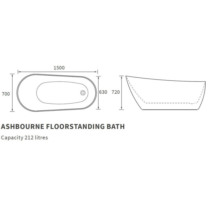 Bliss BLIS104119 Riviara Freestanding Slipper 1500 x 700 x 720mm Bath - Unbeatable Bathrooms