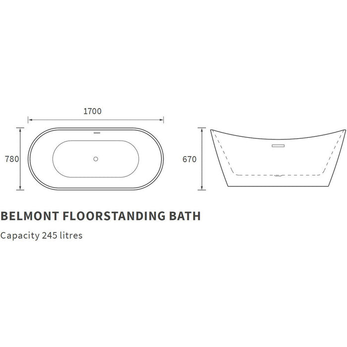 Bliss Detroit Freestanding 1700 x 780 x 690mm Bath - Unbeatable Bathrooms