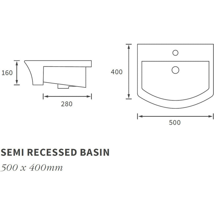 Bliss BLIS104933 Varna 500 x 400mm 1TH Semi Recessed Basin - Unbeatable Bathrooms