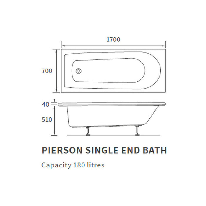Bliss BLIS105639 Pearl D Shape Single Ended 1700 x 700 x 550mm 2TH Bath w/Legs - Unbeatable Bathrooms