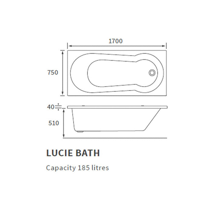 Bliss BLIS105661 Bella Keyhole 1700 x 750 x 550mm 0TH Bath w/Legs - Unbeatable Bathrooms