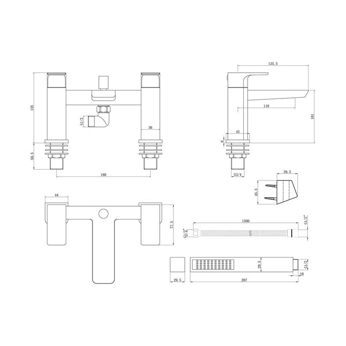 Bliss BLIS105729 Balia Bath/Shower Mixer - Shower Kit - Chrome - Unbeatable Bathrooms