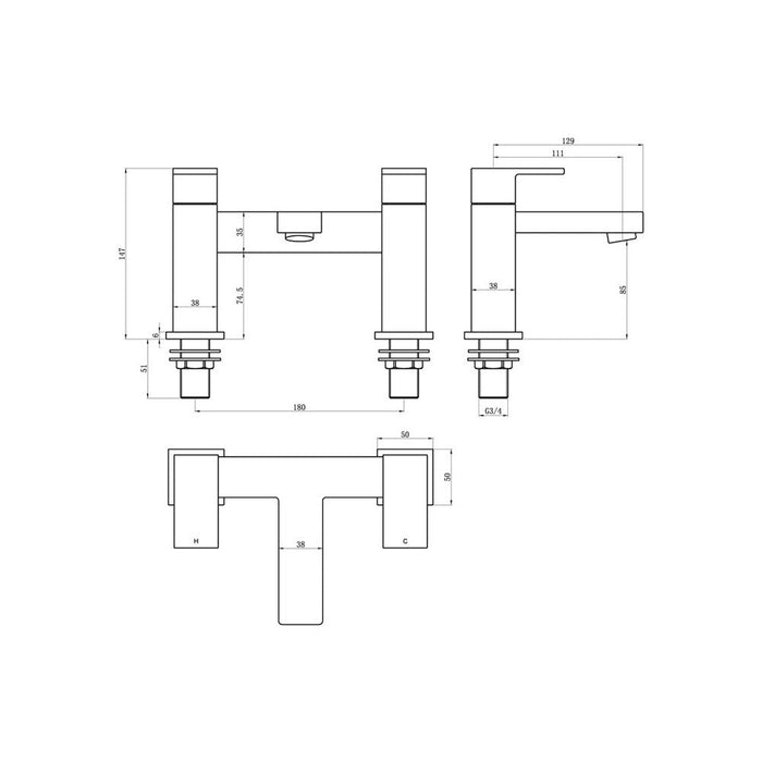 Bliss BLIS105738 Cleto Bath Filler - Chrome - Unbeatable Bathrooms