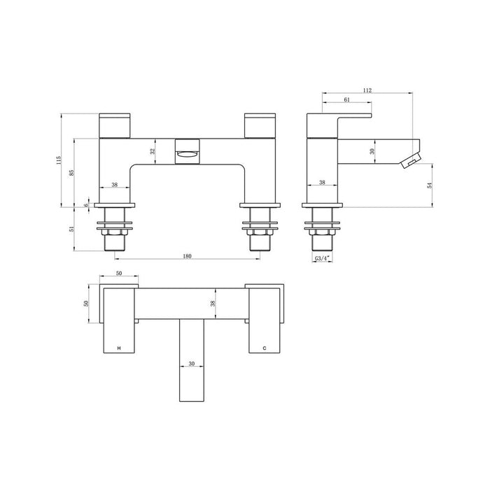 Bliss BLIS105774 Elvo Bath Filler - Chrome - Unbeatable Bathrooms