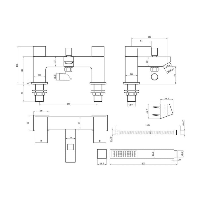 Bliss BLIS105775 Elvo Bath/Shower Mixer & Bracket - Chrome - Unbeatable Bathrooms