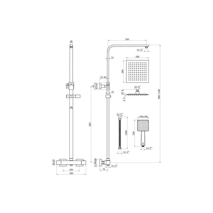 Bliss BLIS105831 Farah Thermostatic Bar Mixer w/Riser & Overhead Kit - Unbeatable Bathrooms