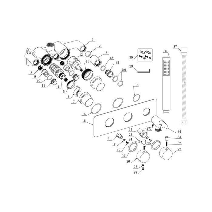 Bliss BLIS105847 Mali Thermostatic Two Outlet Shower Valve with Handset - Unbeatable Bathrooms