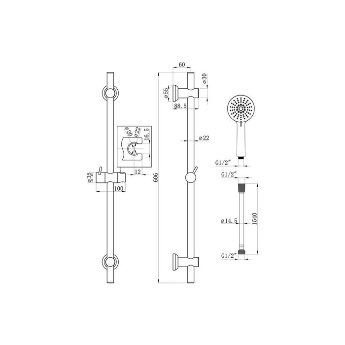 Bliss BLIS105852 Round Premium Slider Rail Kit & 3 Mode Handset - Unbeatable Bathrooms