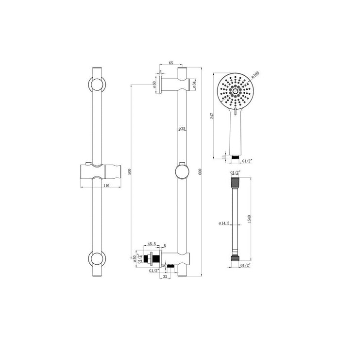 Bliss BLIS105853 Round Premium Slider Rail Kit w/Elbow & 3 Mode Handset - Unbeatable Bathrooms