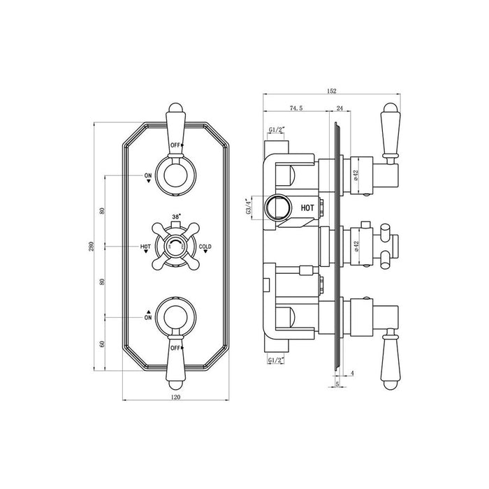 Bliss BLIS105882 Traditional Lever Thermostatic Two Outlet Shower Valve - Unbeatable Bathrooms
