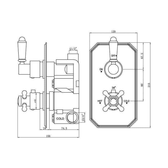 Bliss BLIS105883 Traditional Lever Thermostatic Single Outlet Shower Valve - Unbeatable Bathrooms