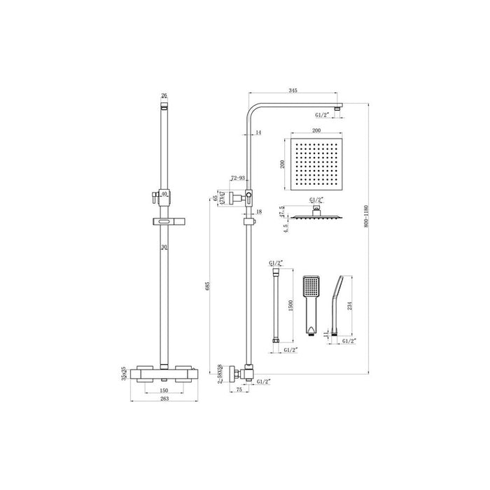 Bliss BLIS105886 Square Thermostatic Bar Mixer w/Riser Kit - Matt Black - Unbeatable Bathrooms