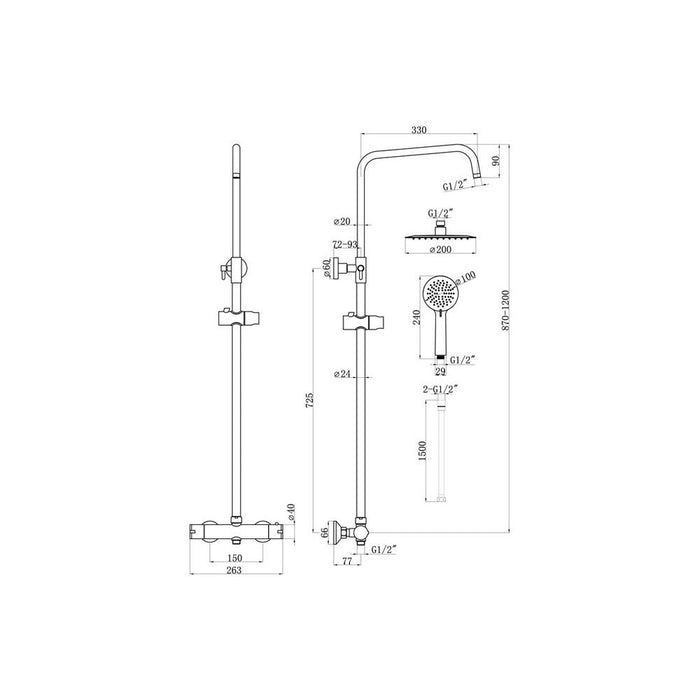 Bliss BLIS105887 Round Thermostatic Bar Mixer w/Riser Kit - Matt Black - Unbeatable Bathrooms