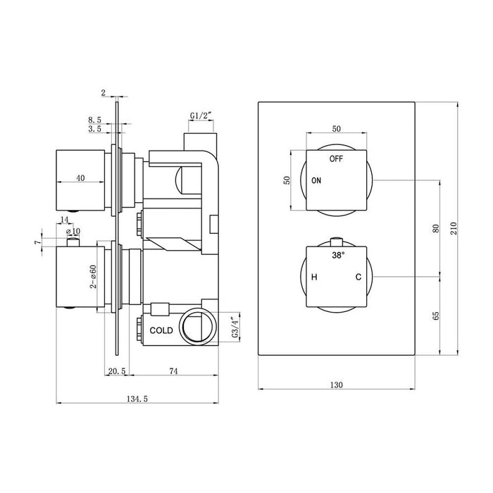 Bliss BLIS105895 Lena Shower Pack Two - Single Outlet Twin Shower Valve with Overhead - Unbeatable Bathrooms