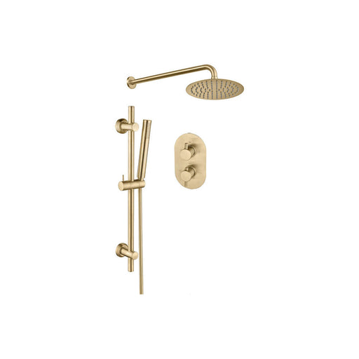 Bliss BLIS105899 Two Outlet Shower Valve with Riser & Overhead Kit - Brushed Brass - Unbeatable Bathrooms