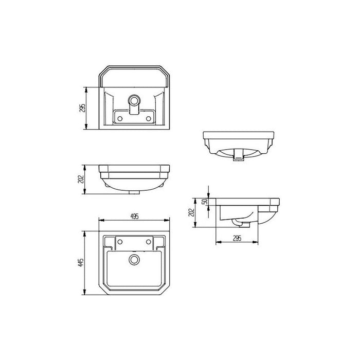 Bliss BLIS106133 Puccini 500 x 450mm 2TH Semi Recessed Basin - Unbeatable Bathrooms