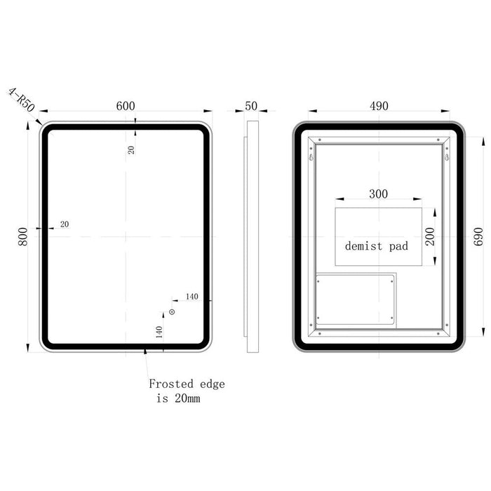 Bliss BLIS106270 Kartini 600mm Rectangle Front-Lit LED Mirror - Matt Black - Unbeatable Bathrooms