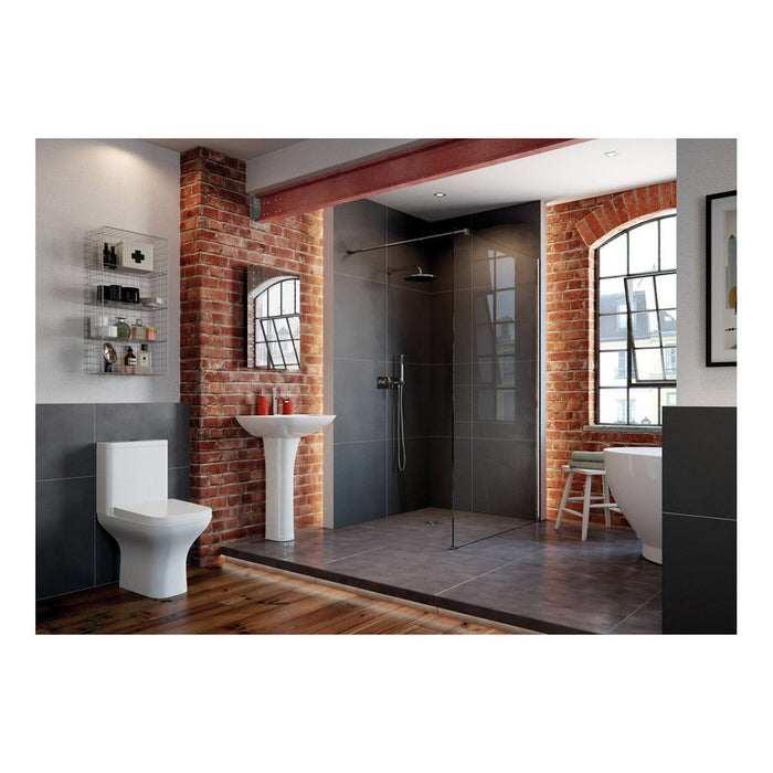 Bliss BLIS106694 Orta Close Coupled Open Back WC & Wrapover Soft Close Seat - Unbeatable Bathrooms