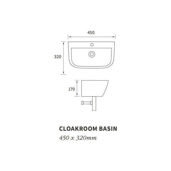 Bliss Orta 450 x 320mm 1TH Cloakroom Basin with Bottle Trap - Unbeatable Bathrooms