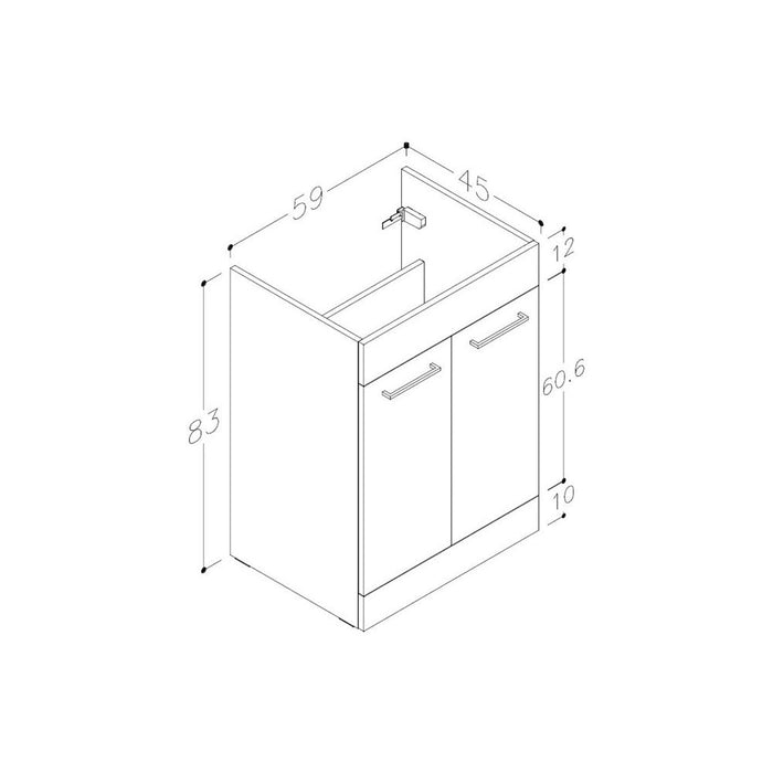 Bliss Zeri 590mm Floor Standing 2 Door Basin Unit (No Top) - Unbeatable Bathrooms