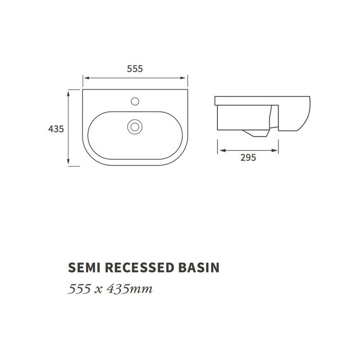 Bliss BLIS1782 Vito 555 x 435mm 1TH Semi Recessed Basin - Unbeatable Bathrooms