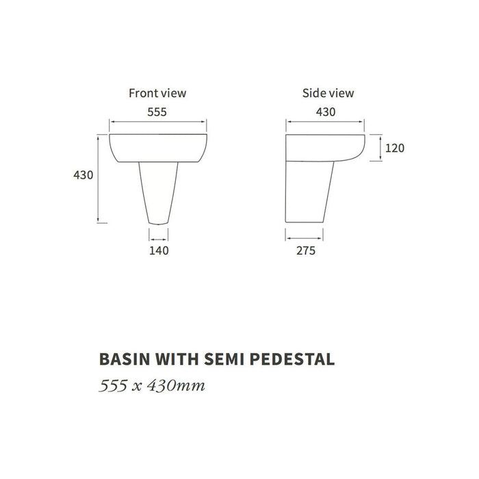 Bliss Vito 555 x 430mm 1TH Basin with Pedestal - Unbeatable Bathrooms