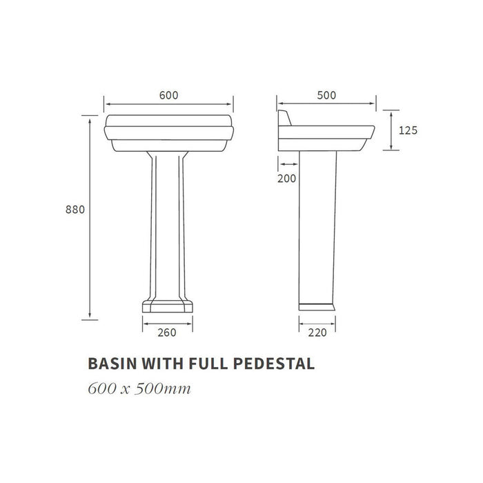 Bliss Puccini 600 x 500mm Basin with Full Pedestal - Unbeatable Bathrooms
