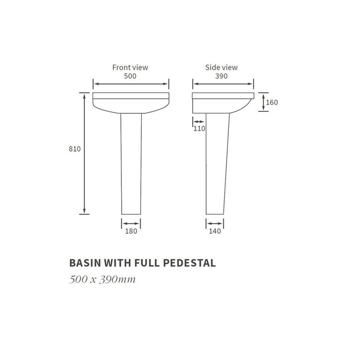 Bliss BLIS1822 Garcia 500 x 390mm 1TH Basin & Full Pedestal - Unbeatable Bathrooms