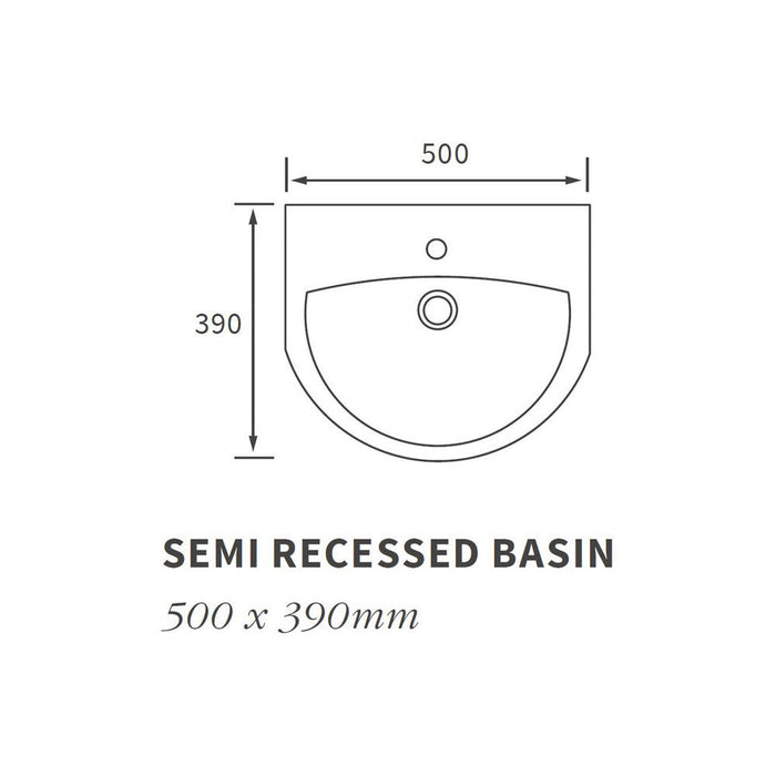Bliss BLIS1829 Porto 500 x 390mm 1TH Semi Recessed Basin - Unbeatable Bathrooms