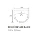 Bliss BLIS1829 Porto 500 x 390mm 1TH Semi Recessed Basin - Unbeatable Bathrooms