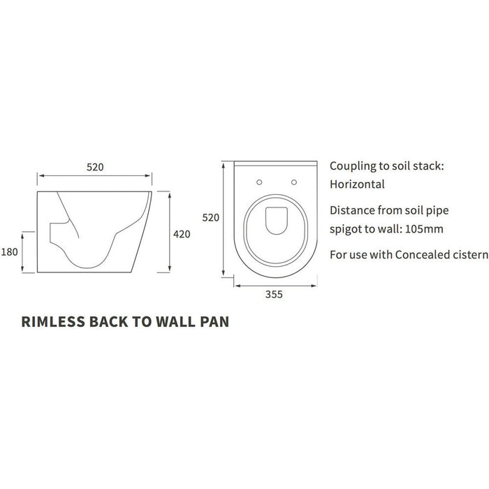 Bliss BLIS1860 Vito Rimless Back To Wall WC & Soft Close Seat - Unbeatable Bathrooms