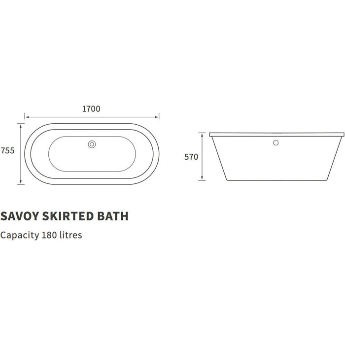Bliss BLIS3320 Hilton Freestanding 1700 x 755 x 570mm 0TH Bath - Unbeatable Bathrooms