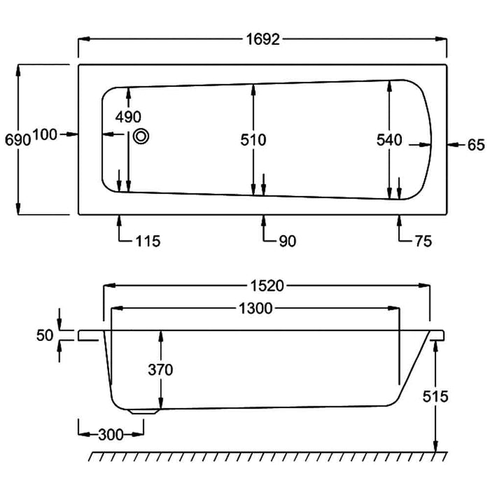 Carron Britannia Single Ended Carronite Bath White - Unbeatable Bathrooms