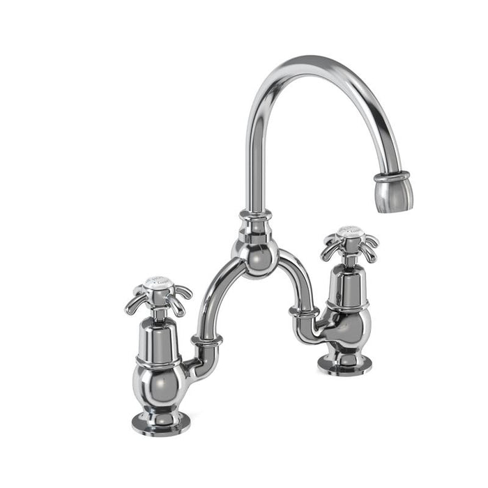 Burlington 2 Tap Hole Arch Mixer with Curved Spout, 200mm Centres - Unbeatable Bathrooms