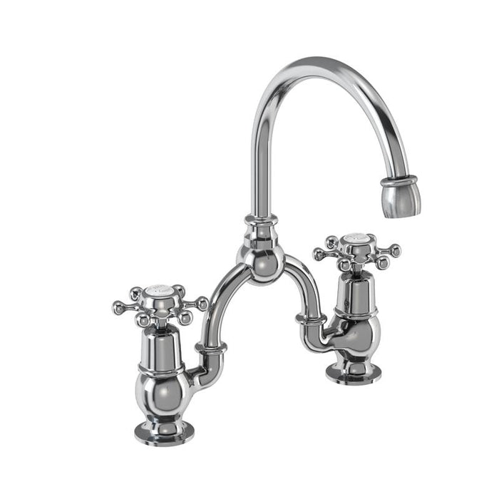 Burlington 2 Tap Hole Arch Mixer with Curved Spout, 200mm Centres - Unbeatable Bathrooms