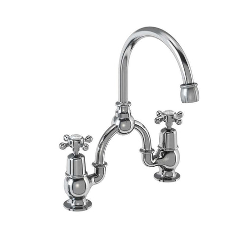 Burlington 2 Tap Hole Arch Mixer with Curved Spout, 200mm Centres - Unbeatable Bathrooms