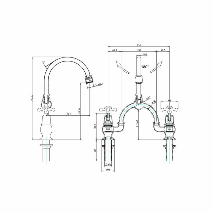 Burlington 2 Tap Hole Arch Mixer with Curved Spout - Unbeatable Bathrooms
