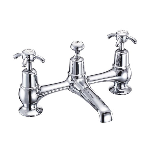 Burlington 2 Tap Hole Bridge Basin Mixer with High Central Indice with Plug and Chain Waste and Swivel Spout - Unbeatable Bathrooms