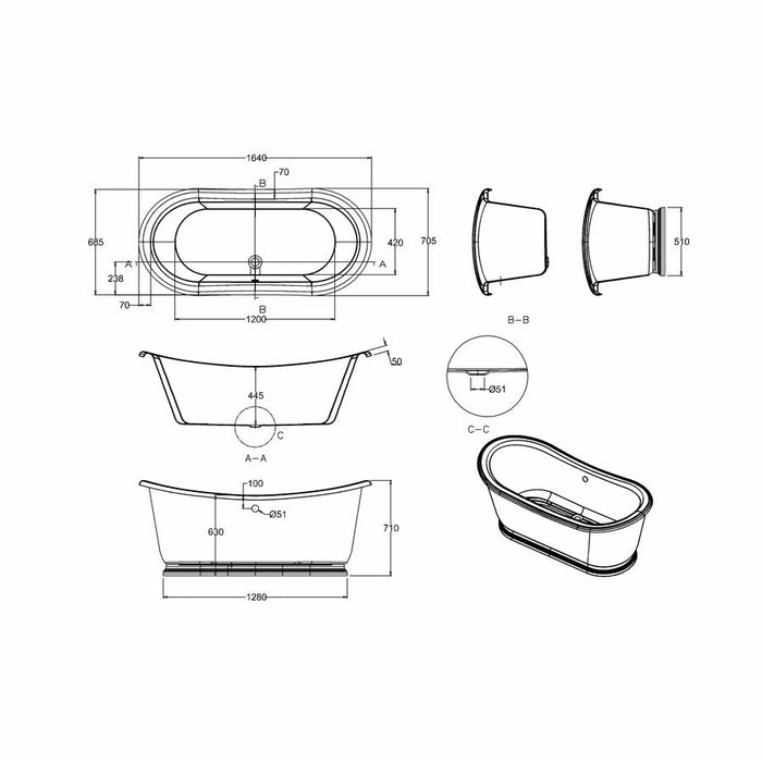 Burlington Admiral 1650 x 700mm Freestanding Roll Top Bath - Unbeatable Bathrooms