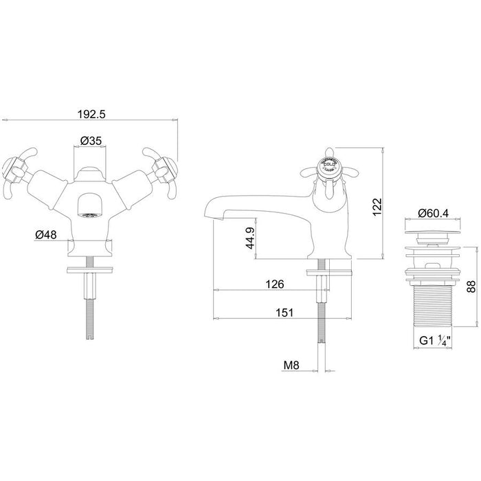 Burlington Basin Mixer with High Central Indice with Click-Clack Waste - Unbeatable Bathrooms