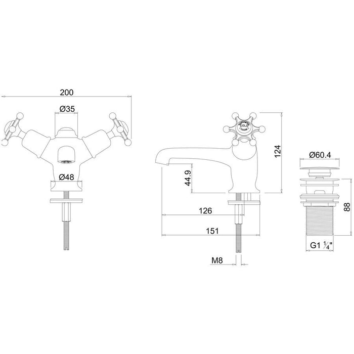 Burlington Basin Mixer with High Central Indice with Click-Clack Waste - Unbeatable Bathrooms