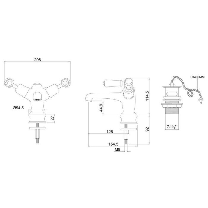 Burlington Basin Mixer with Low Central Indice with Plug and Chain - Unbeatable Bathrooms