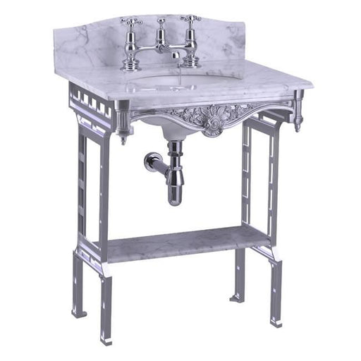 Burlington Carrara Marble Top & Basin with Brushed Aluminium Washstand - Unbeatable Bathrooms