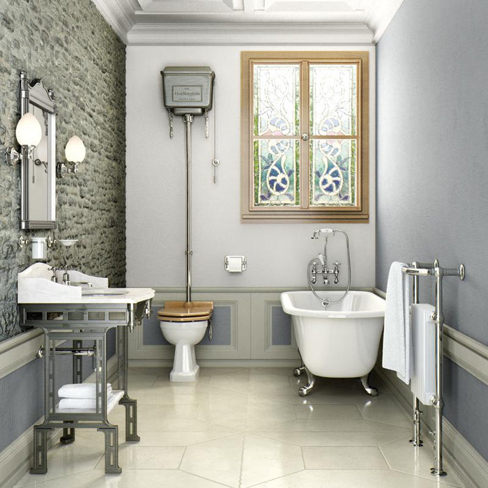 Burlington Carrara Marble Top & Basin with Brushed Aluminium Washstand - Unbeatable Bathrooms