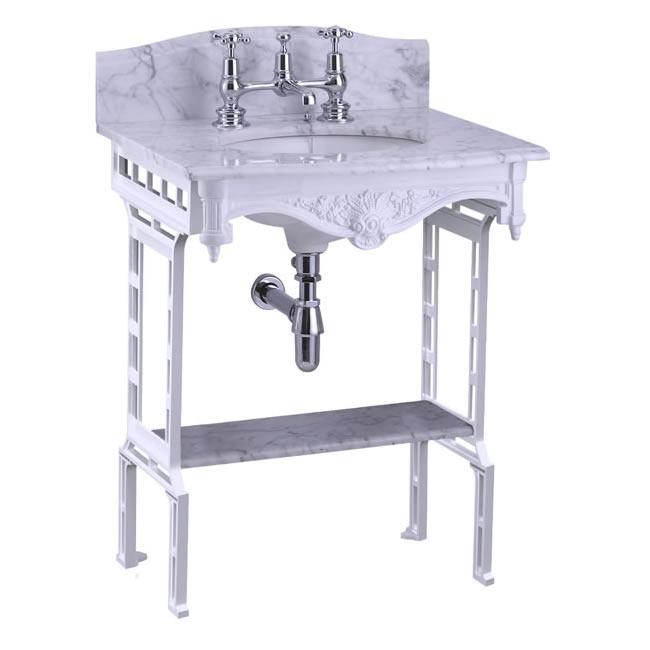 Burlington Carrara Marble Top & Basin with White Aluminium Washstand - Unbeatable Bathrooms