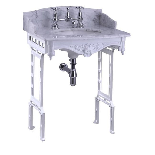 Burlington Carrara Marble Top & Basin with White Aluminium Washstand - Unbeatable Bathrooms