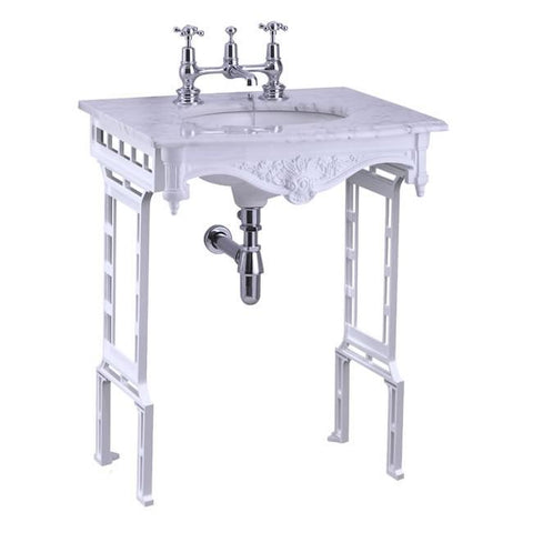 Burlington Carrara Marble Top & Basin with White Aluminium Washstand - Unbeatable Bathrooms
