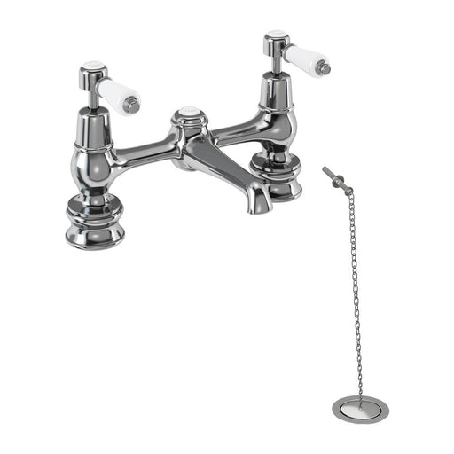 Burlington Chrome Plated 2 Tap Hole Bridge Basin Mixer with Plug and Chain - Unbeatable Bathrooms