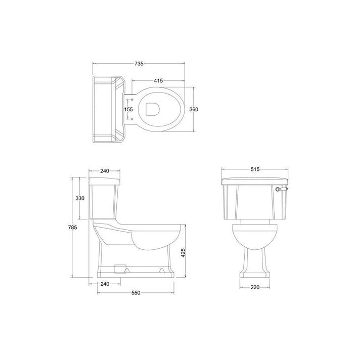 Burlington Extended Depth S-Trap Close Coupled Toilet with 52cm Ceramic Lever Flush - Unbeatable Bathrooms