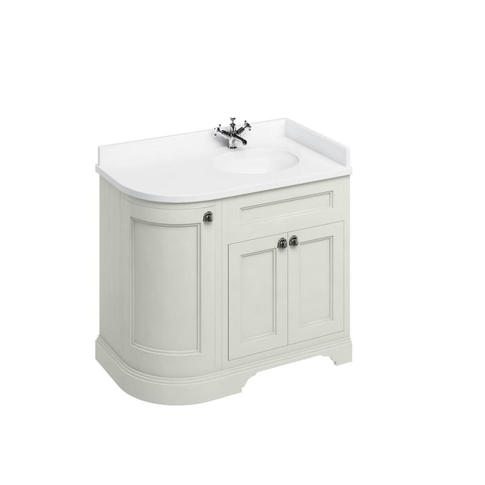 Burlington 1000mm Curved Corner Vanity Unit - Floor Standing 2 Door Unit with White Inset Basin & Worktop (Right Hand) - Unbeatable Bathrooms